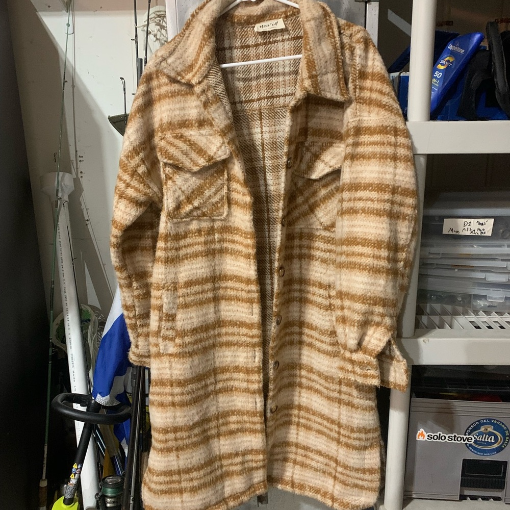 Cozy Plaid Shacket Coat in Camel